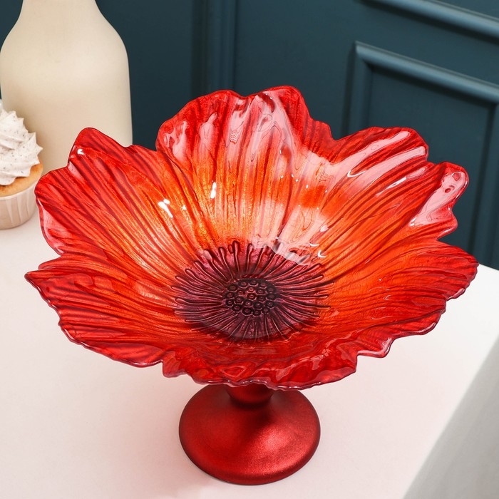 Блюдо сервировочное на ножке «Маки», d=30 см, цвет красный Блюдо сервировочное на ножке «Маки», d=30 см, цвет красный