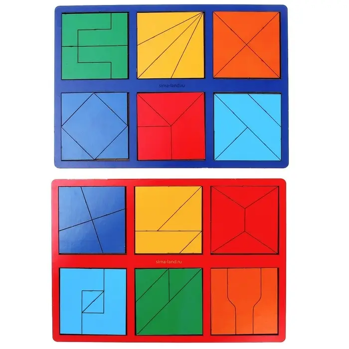 Головоломка геометрическая деревянная &laquo;Квадраты&raquo;, 2 уровень, 2 планшета