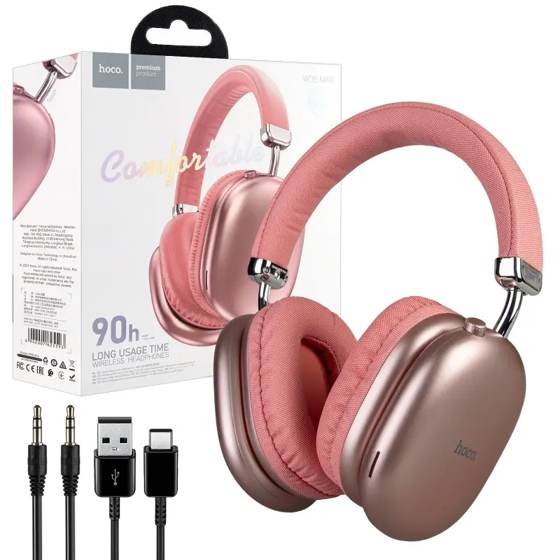 Наушники W35 Max Wireless Headset Long Usage Time HOCO розовые Наушники W35 Max Wireless Headset Long Usage Time HOCO розовые