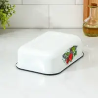 Контейнер, 1.5 л, с крышкой, эмалированная сталь, деколь МИКС, белый