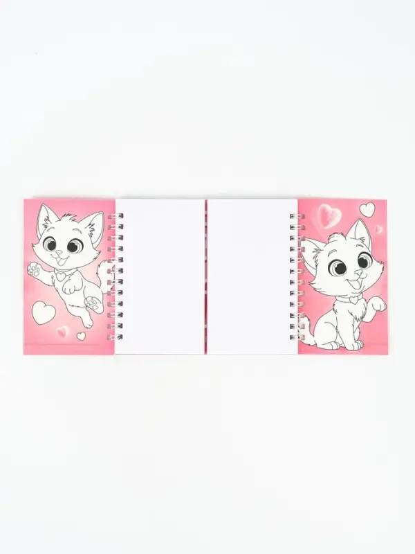 Двойной блокнот на гребне, мягкая обложка, размер 14,5 х12см, 48 л "Кошечка"