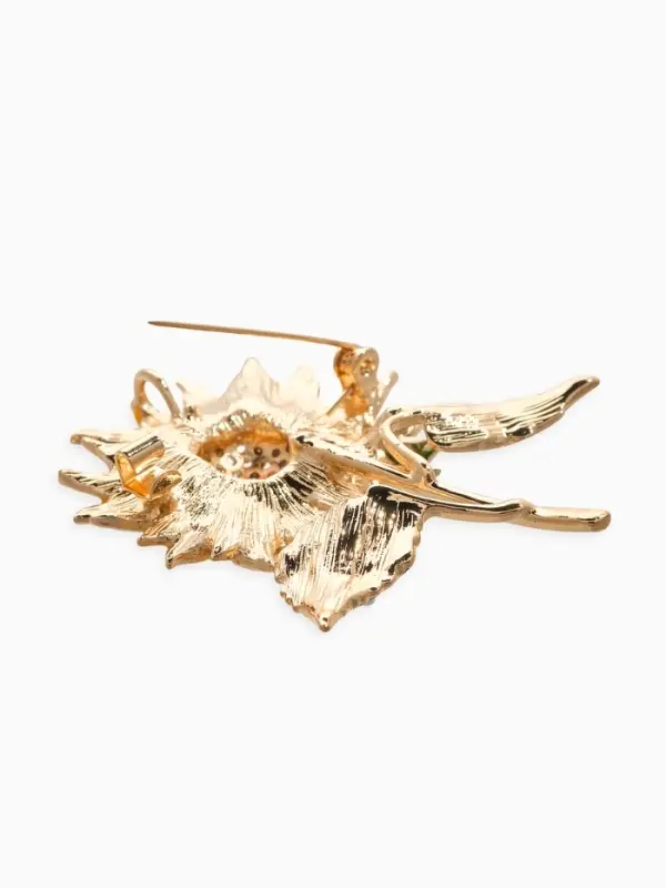 Брошь "Цветок Подсолнуха", цвет жёлто-зелёный в золоте