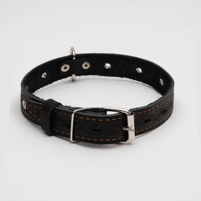 Ошейник кожаный тисненый однослойный, безразмерный, 3&times;60 см, ОШ 42-55 см, микс цветов