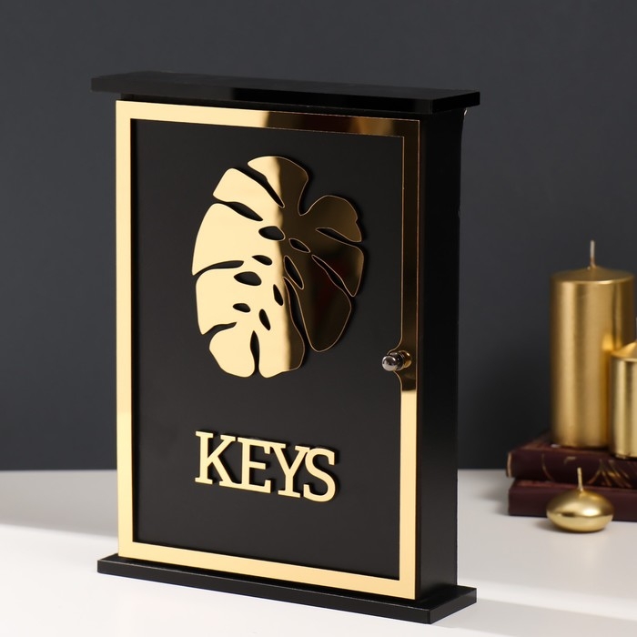 Ключница дерево Ключница дерево "Лист монстеры" чёрная, зеркальная 6х22,3х29,5 см