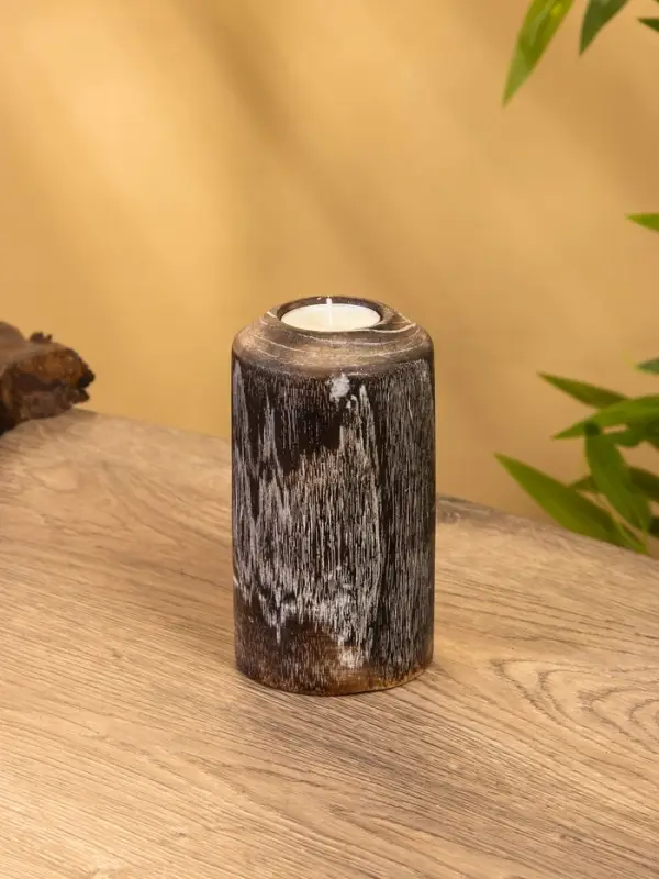Подсвечник, d=3 см, 8&times;8&times;20 см, дерево джати, тёмно-коричневый