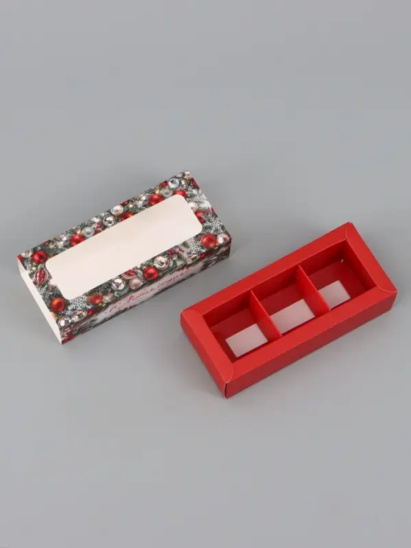Коробка подарочная для 3 конфет &laquo;Ёлочные шары&raquo;, 13.3&times;3.3&times;5.8 см