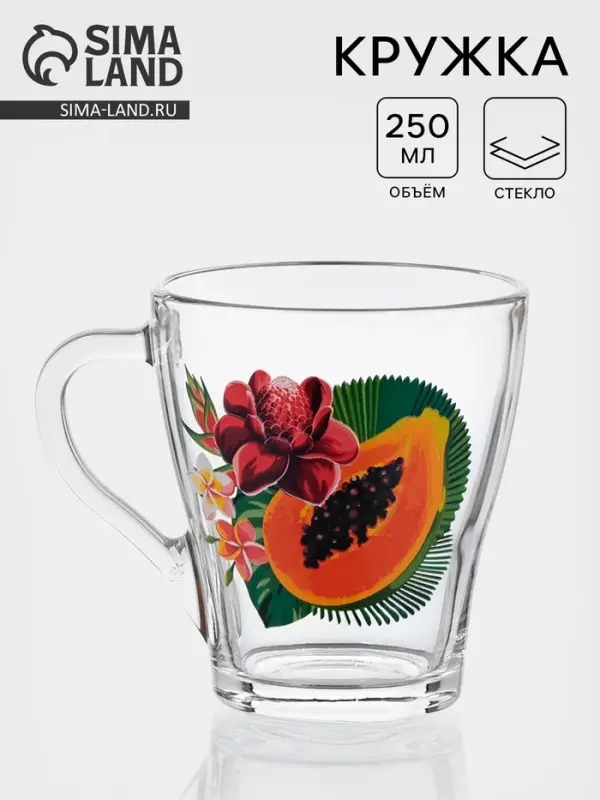 Кружка &laquo;Тропические фрукты&raquo;, 250 мл, стекло, прозрачная, рисунок МИКС