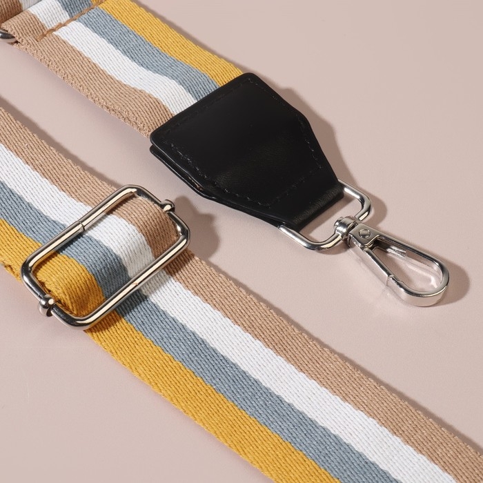 Ручка для сумки, стропа с кожаной вставкой, 135 ± 3 × 3,8 см, цвет жёлтый/серый/белый/бежевый Ручка для сумки, стропа с кожаной вставкой, 135 ± 3 × 3,8 см, цвет жёлтый/серый/белый/бежевый