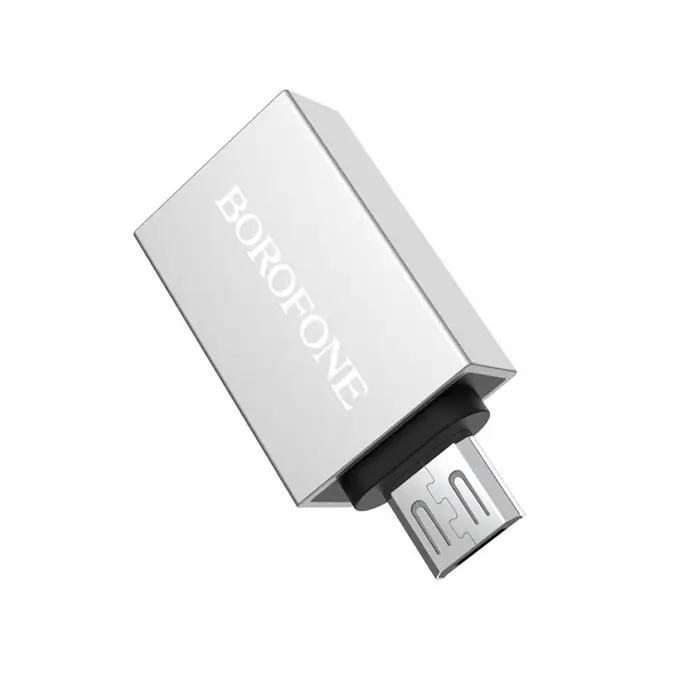 Адаптер Borofone BV2, USB - MicroUSB, серебристый Адаптер Borofone BV2, USB - MicroUSB, серебристый