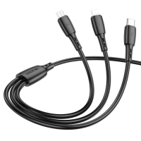 Кабель Borofone BX71, 3 в 1, microUSB/Lightning/Type-C - USB, 2 А, PVC оплётка, 1 м, чёрный