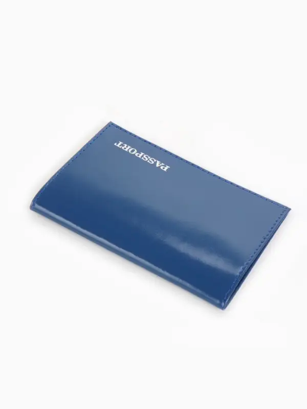 Обложка для паспорта, гладкая натуральная кожа, тиснение фольгой, синяя