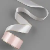 Лента атласная, с золотым люрексом, 40 мм, 23&plusmn;1 м, светло-розовая №44