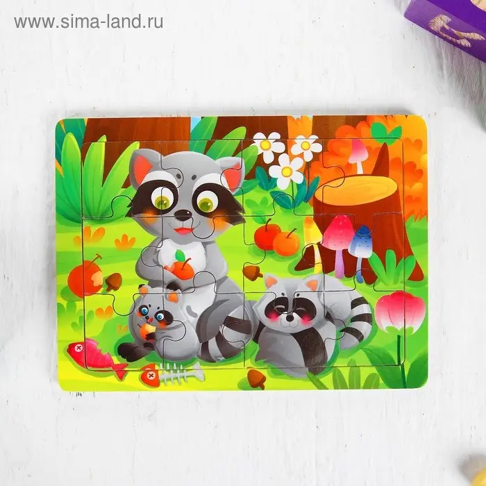 Пазлы «Еноты», 12 элементов 0.4×14.5×11 см Пазлы «Еноты», 12 элементов 0.4×14.5×11 см