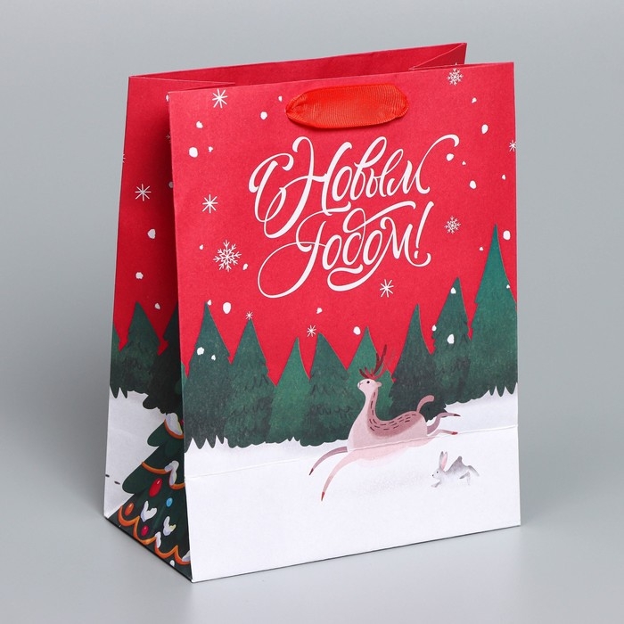 Пакет подарочный новогодний крафтовый вертикальный «New», MS 18 х 23 х 10 см, Новый год Пакет подарочный новогодний крафтовый вертикальный «New», MS 18 х 23 х 10 см, Новый год