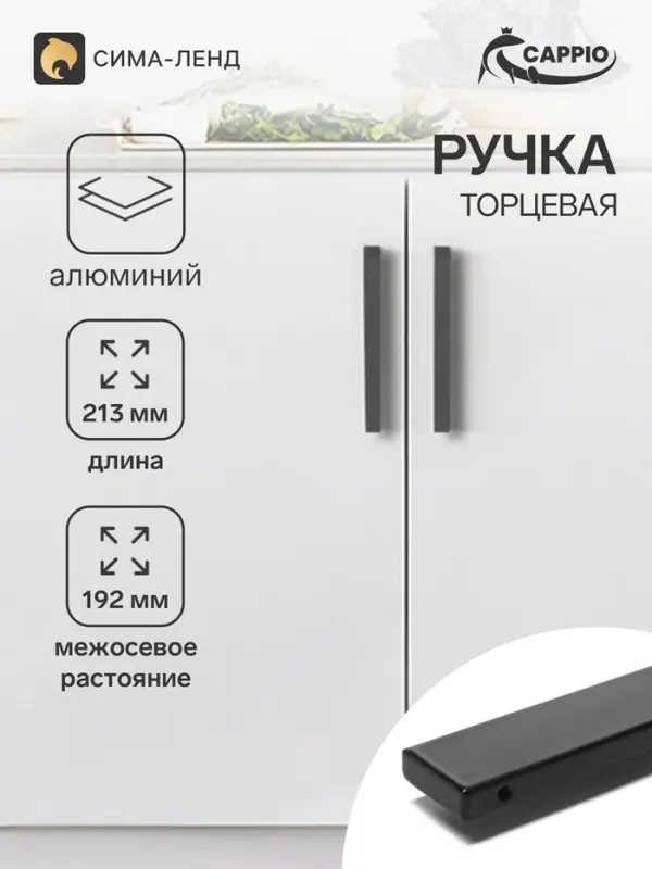 Ручка профильная мебельная торцевая CAPPIO RP101BL, м/о 192 мм, чёрная, 4 шт.