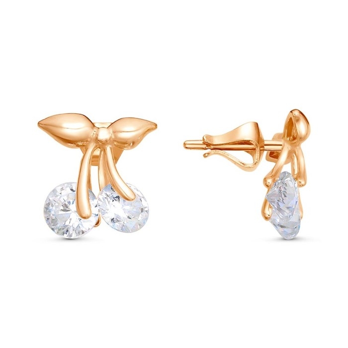 Пусеты «Вишенки», розовое золочение, цвет белый Пусеты «Вишенки», розовое золочение, цвет белый