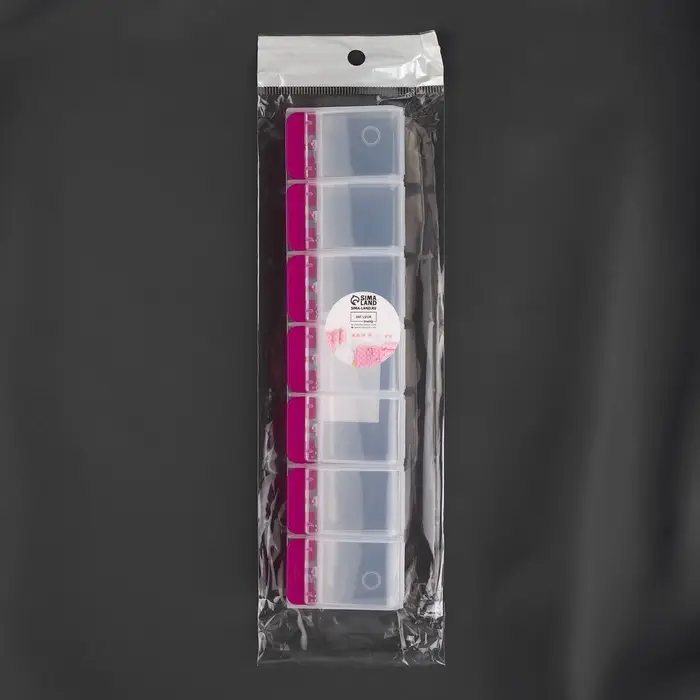 Органайзер для хранения мелочей, 7 ячеек, с кнопками, 22&times;5&times;2.5 см, розовый, прозрачный