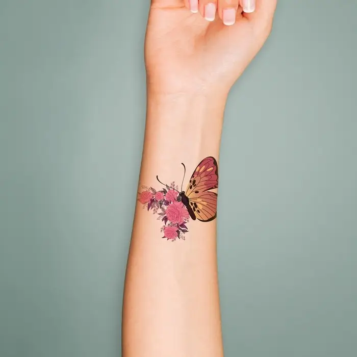 Переводная тату на тело цветная «Бабочка-роза», 6×6 см
