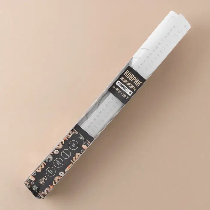 Коврик для выпечки и раскатки теста с разметкой KONFINETTA, армированный, силикон, 40&times;50 см, 0.44 мм, чёрный