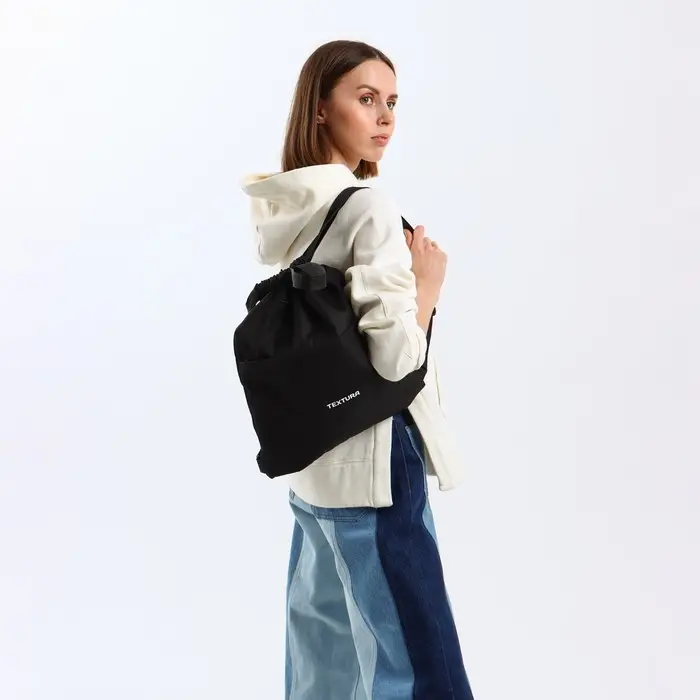 Мешок - сумка для обуви TEXTURA на стяжке, с карманом, размер 36&times;1&times;39 см, чёрный