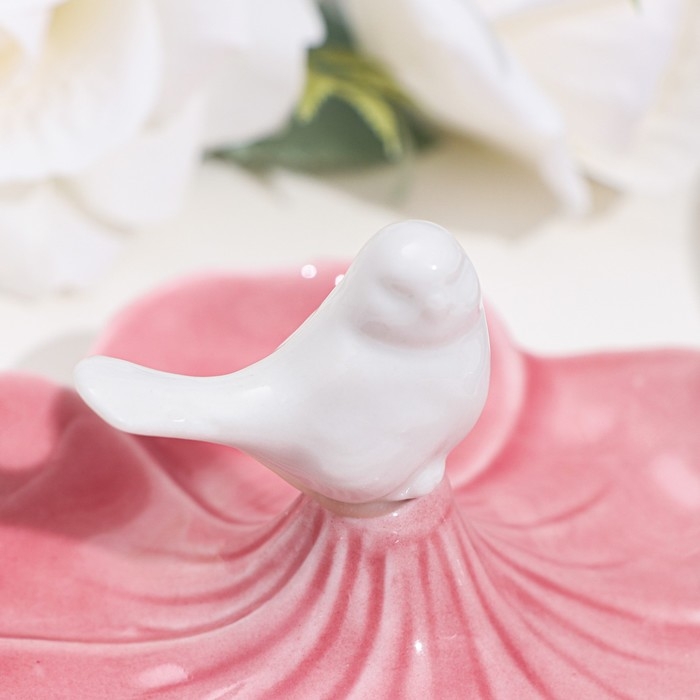 Подставка для колец Подставка для колец "Птичка на цветке", розово-белый, 12х6 см