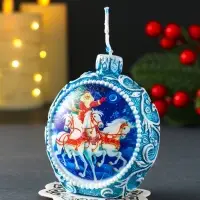 Свеча новогодняя "Дед Мороз и три коня" синий 7,2х3,8х8,5 см