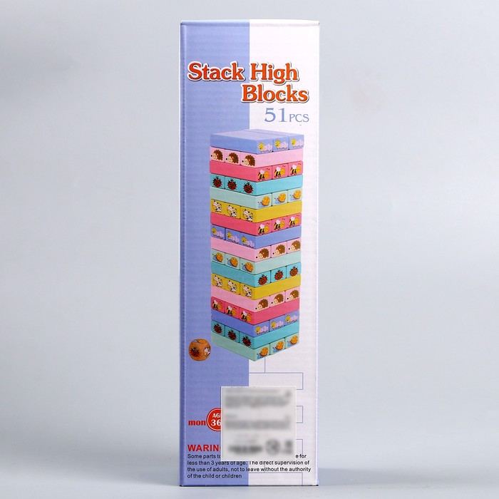 Игра настольная «Падающая башня цветная», 51 шт, 28,5 × 8,5 × 8 см Игра настольная «Падающая башня цветная», 51 шт, 28,5 × 8,5 × 8 см