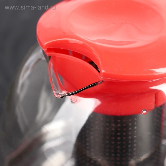 Чайник стеклянный заварочный «Фиона», 1,1 л, с металлическим ситом, цвет красный Чайник стеклянный заварочный «Фиона», 1,1 л, с металлическим ситом, цвет красный