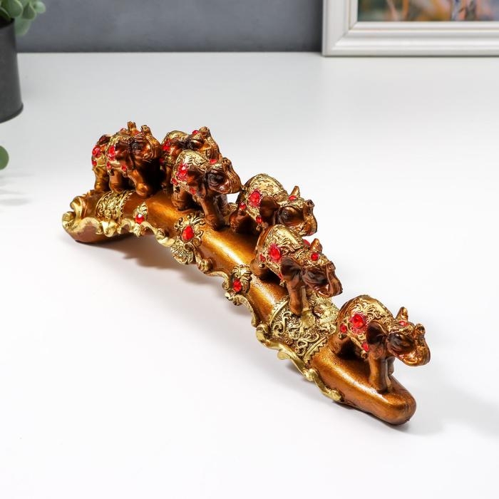 Сувенир полистоун Сувенир полистоун "Семь слонов на бивне с узорами и стразами" 9х28х5,5 см