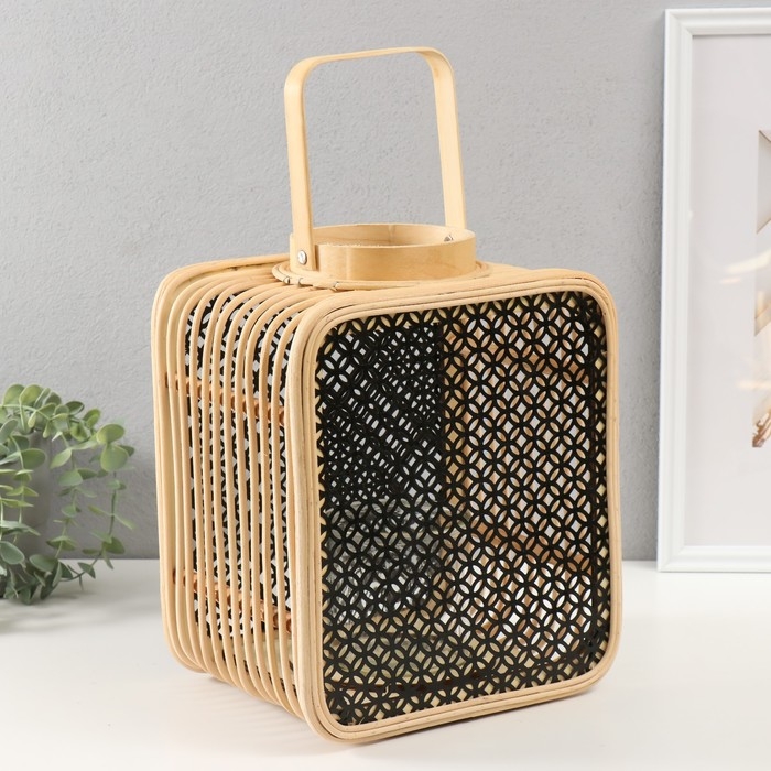 Подсвечник ротанг, металл Подсвечник ротанг, металл "Фонарик. Сеточка. Прямоугольный" 31,5х24,5х19 см