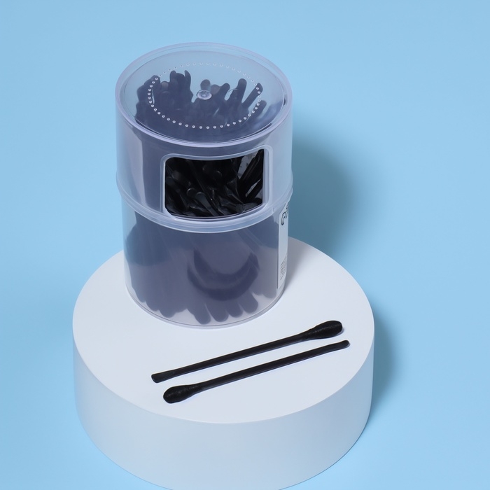 Ватные палочки, двусторонние, с ухочисткой, 100 шт, в пластиковом органайзере, цвет чёрный Ватные палочки, двусторонние, с ухочисткой, 100 шт, в пластиковом органайзере, цвет чёрный