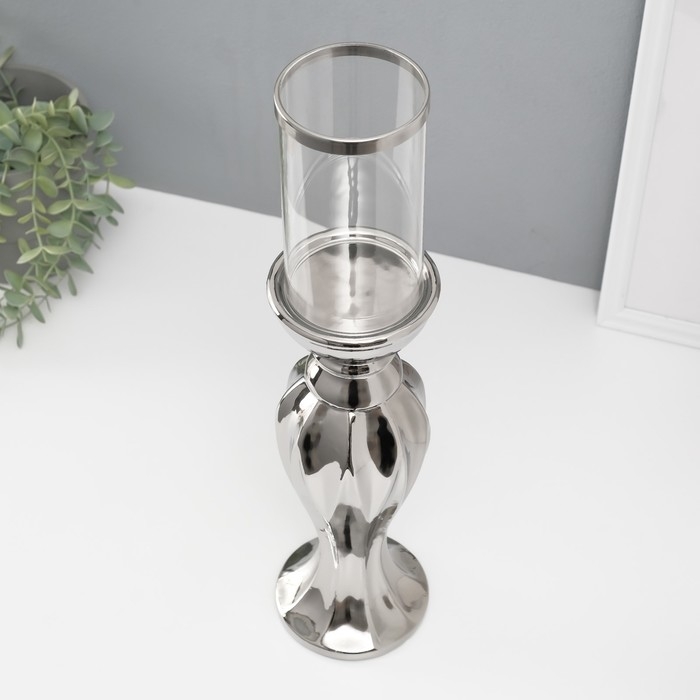 Подсвечник керамика, стекло на 1 свечу  Подсвечник керамика, стекло на 1 свечу "Версаль" d=7,5 см серебро 10,5х10,5х44,5 см