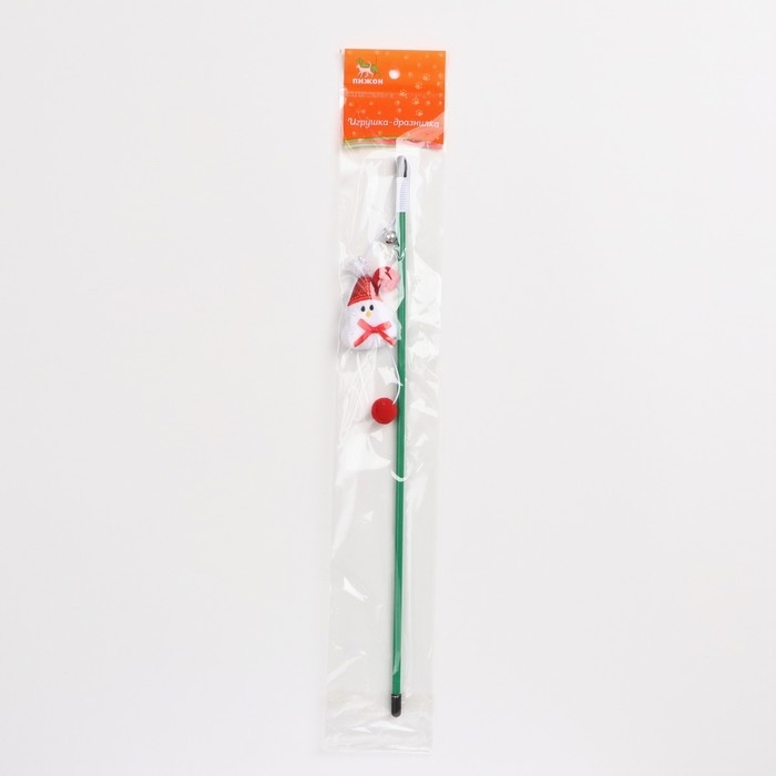 Дразнилка-удочка для кошек с бубенчиком  Дразнилка-удочка для кошек с бубенчиком "Снеговик", 40 см