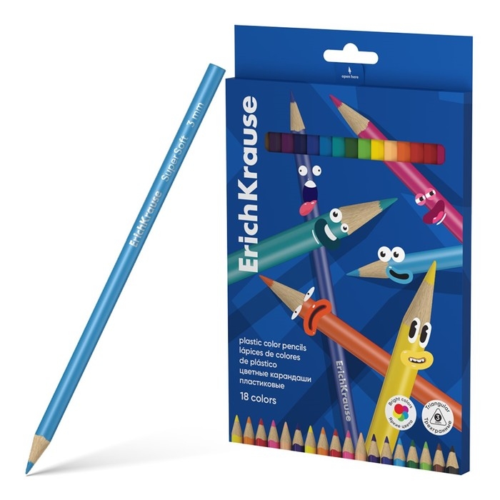 Карандаши 18 цветов ErichKrause Color Friends, трехгранные, пластиковые, МИКС Карандаши 18 цветов ErichKrause Color Friends, трехгранные, пластиковые, МИКС
