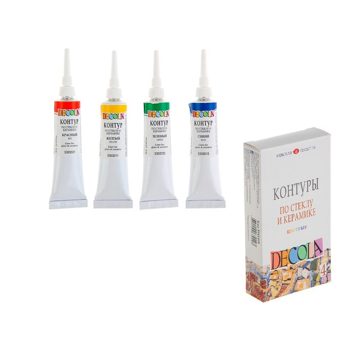 Набор контуров по стеклу и керамике, набор 4 цвета х 18 мл, ЗХК Decola, (5341409) Набор контуров по стеклу и керамике, набор 4 цвета х 18 мл, ЗХК Decola, (5341409)