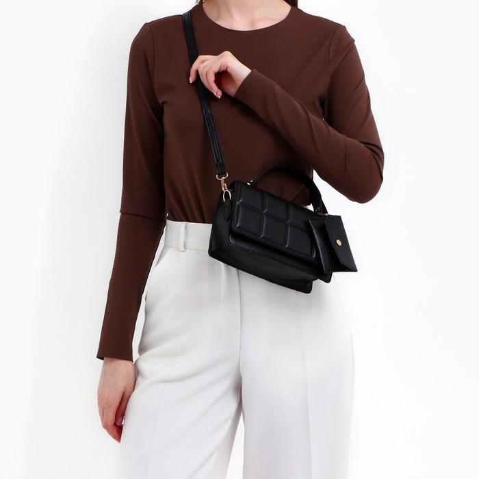 Сумка женская на клапане, с кошельком, 20х12х7 см, цвет чёрный Сумка женская на клапане, с кошельком, 20х12х7 см, цвет чёрный