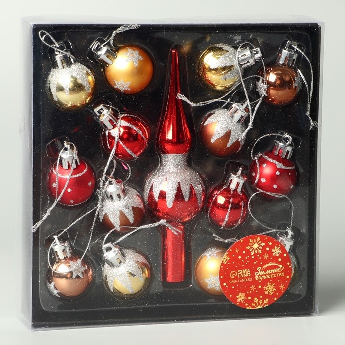 Набор украшений пластик 15 шт Набор украшений пластик 15 шт "Сочельник" искра, d-3 см, наконечник 13 см