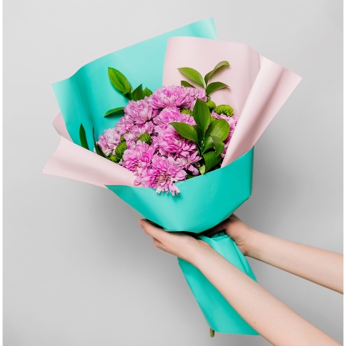 Плёнка для цветов упаковочная пудровая двухсторонняя «Нежно-розовый + тиффани», 50 мкм 0.5 х 9 м Плёнка для цветов упаковочная пудровая двухсторонняя «Нежно-розовый + тиффани», 50 мкм 0.5 х 9 м