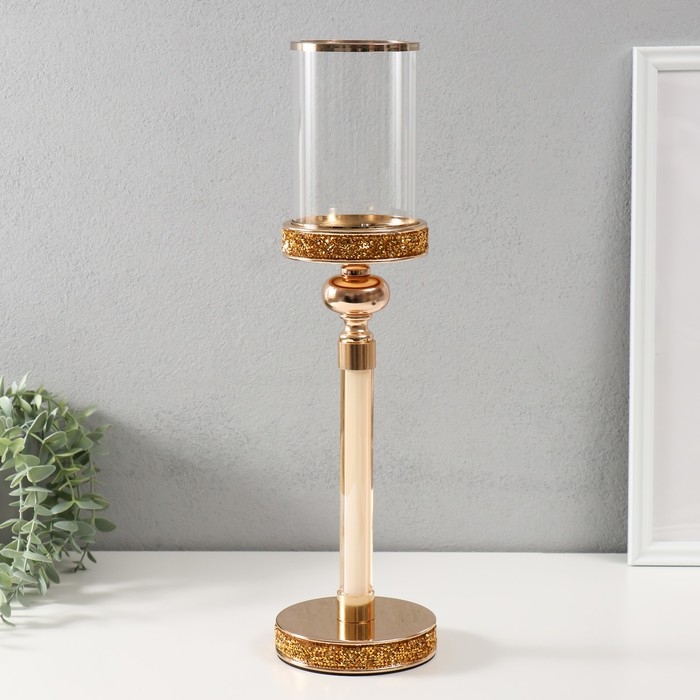 Подсвечник стекло, металл на 1 свечу Подсвечник стекло, металл на 1 свечу "Вива" на магните d=8,5 см, золото 11,8х11,8х39 см