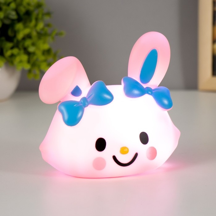 Ночник Ночник "Ушастик с бантиком" LED 1Вт 3хLR44 розовый 14х7х12,5см RISALUX