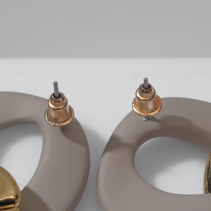 Серьги пластик «Цепь» 2 звена, цвет бежевый в золоте Серьги пластик «Цепь» 2 звена, цвет бежевый в золоте