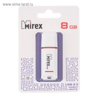 Флешка Mirex KNIGHT WHITE, 8 Гб, USB2.0, чт до 25 Мб/с, зап до 15 Мб/с, белая