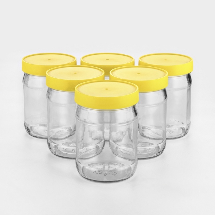 Набор стеклянных банок с жёлтой полимерной крышкой, ТО-82 мм, 450 мл, 6 шт. Набор стеклянных банок с жёлтой полимерной крышкой, ТО-82 мм, 450 мл, 6 шт.
