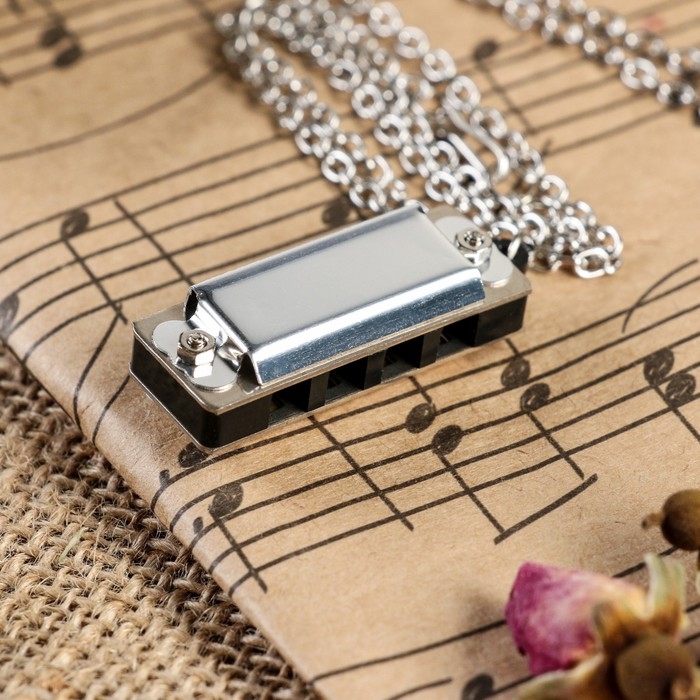 Губная гармошка Music Life  4 отверстия, 8 тонов, 3,5х1,5х1см, цепь 28см, серебристая Губная гармошка Music Life  4 отверстия, 8 тонов, 3,5х1,5х1см, цепь 28см, серебристая