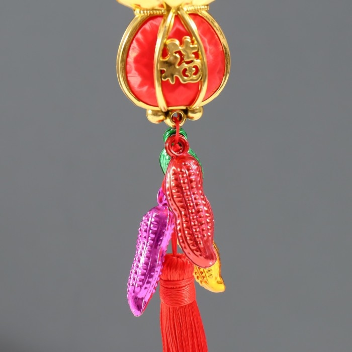 Подвеска пластик, текстиль Подвеска пластик, текстиль "Красный денежный мешок с арахисом" 2,5х3,5х32 см