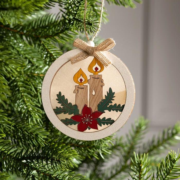 Ёлочная игрушка «Шар со свечками», от батареек, свечение тёплое белое Ёлочная игрушка «Шар со свечками», от батареек, свечение тёплое белое