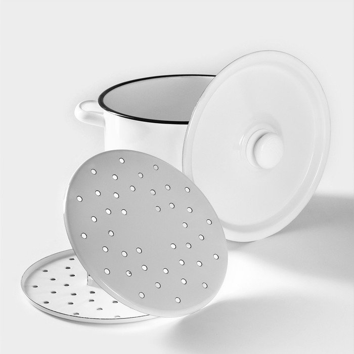 Мантоварка эмалированная «Позница», 7,5 л, 2 вставки, цвет белый