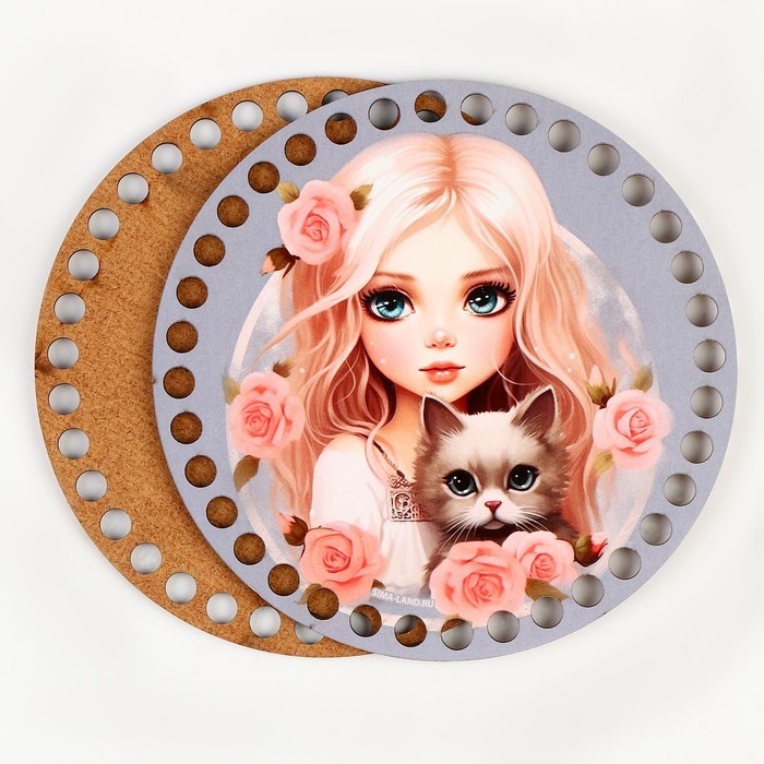 Донышки для вязания 2 в 1 «Девочка с котенком», круг 15 см, хдф 3 мм Донышки для вязания 2 в 1 «Девочка с котенком», круг 15 см, хдф 3 мм
