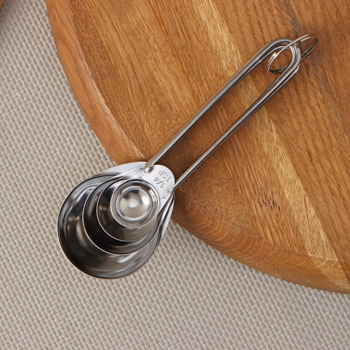 Набор мерных ложек Доляна «Металлик», 4 шт: 1,25/2,5/5/15 мл, цвет серебристый Набор мерных ложек Доляна «Металлик», 4 шт: 1,25/2,5/5/15 мл, цвет серебристый