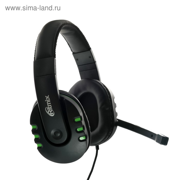 Наушники Ritmix RH-555M Gaming, игровые, полноразмерные, микрофон, 3.5мм, 1.8м, черно/зелен Наушники Ritmix RH-555M Gaming, игровые, полноразмерные, микрофон, 3.5мм, 1.8м, черно/зелен